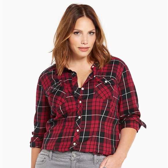 torrid Tops - Torrid Plaid Camp Shirt Red and Black size 0X